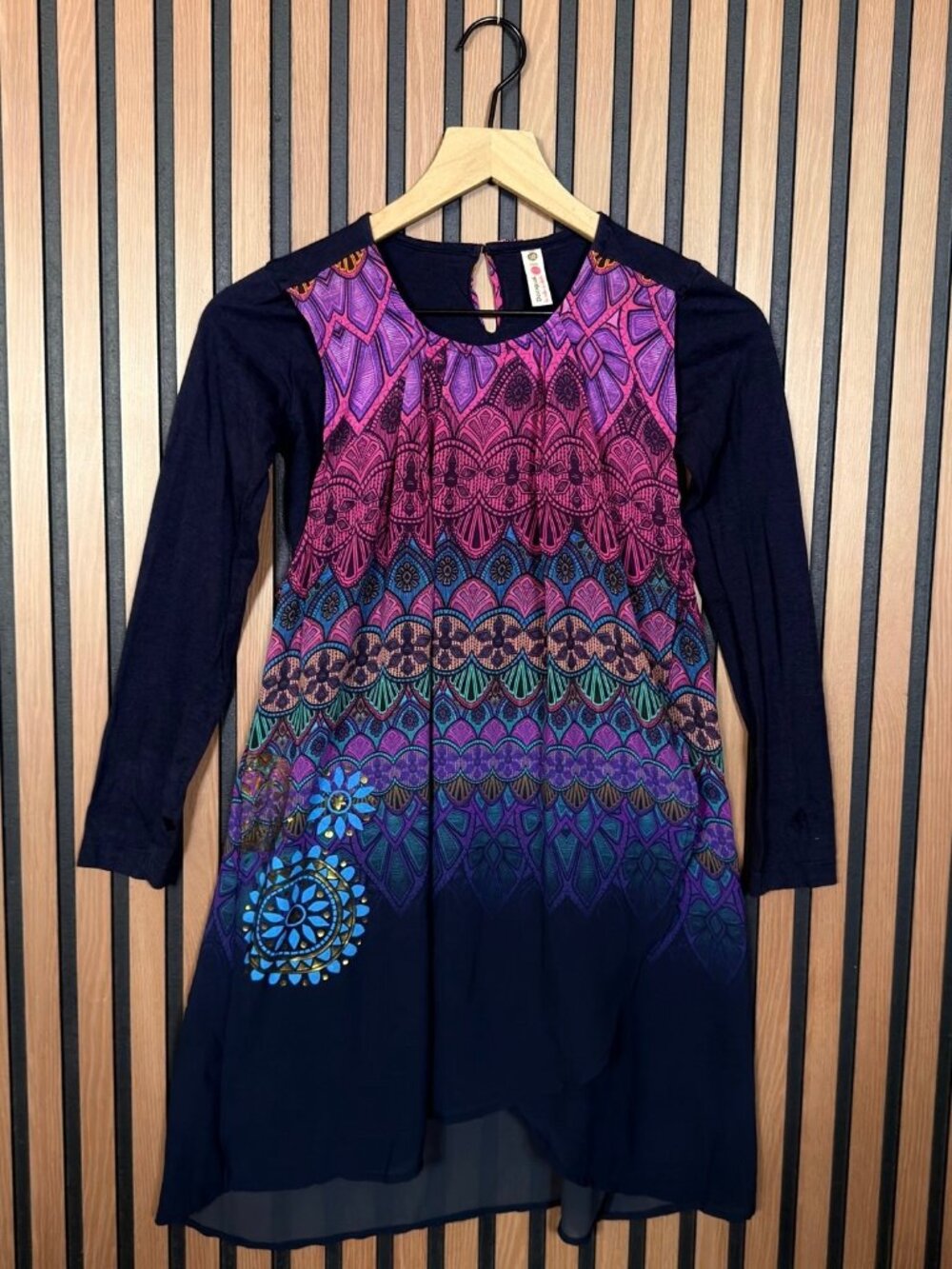 Desigual Dress 11 / 12 Womens Rainbow Granatony Long Sleeve Sheer Popover